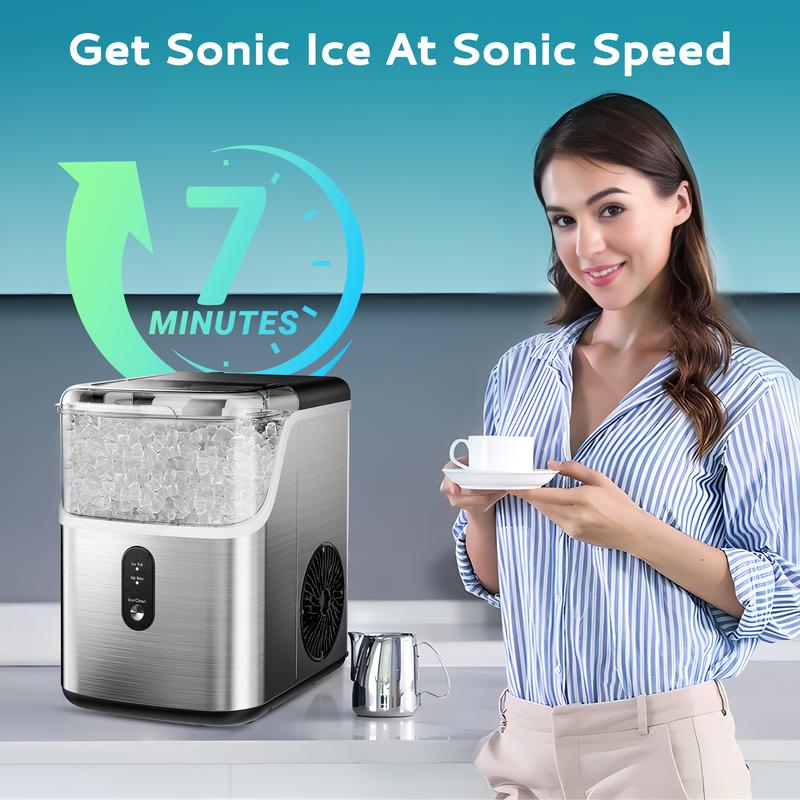 Nugget Ice Makers Countertop, Pebble Ice Maker Machine with 35lbs/24H&33lbs/24H Soft Ice, Self-Cleaning Sonic Ice Maker with Ice Scoop&Basket, Utensils, Pellet Ice Maker for Home/Kitchen/Office