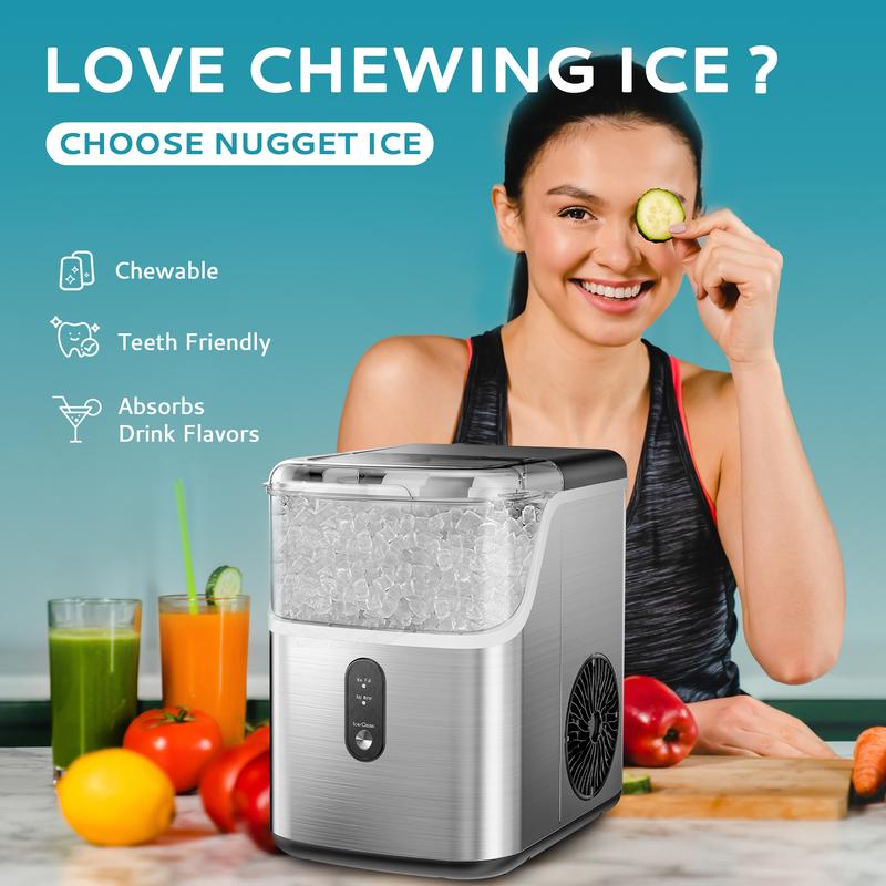 Nugget Ice Makers Countertop, Pebble Ice Maker Machine with 35lbs/24H&33lbs/24H Soft Ice, Self-Cleaning Sonic Ice Maker with Ice Scoop&Basket, Utensils, Pellet Ice Maker for Home/Kitchen/Office